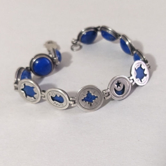 Lapis Sterling SW Native symbols reversible bracelet - Picture 1 of 8